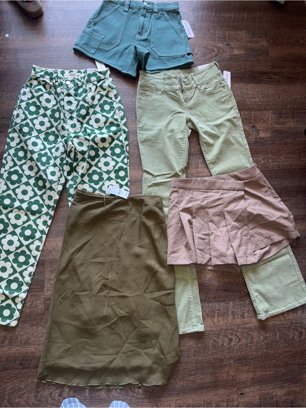 Green Floral and Solid Bottoms Pack - Assorted Greens & Pink